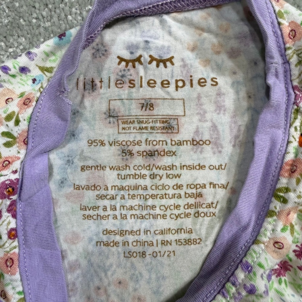 Little Sleepies Flower Fields Bamboo Pajama Set Purple Floral  Girls 7/8 Cottage - Picture 8 of 16